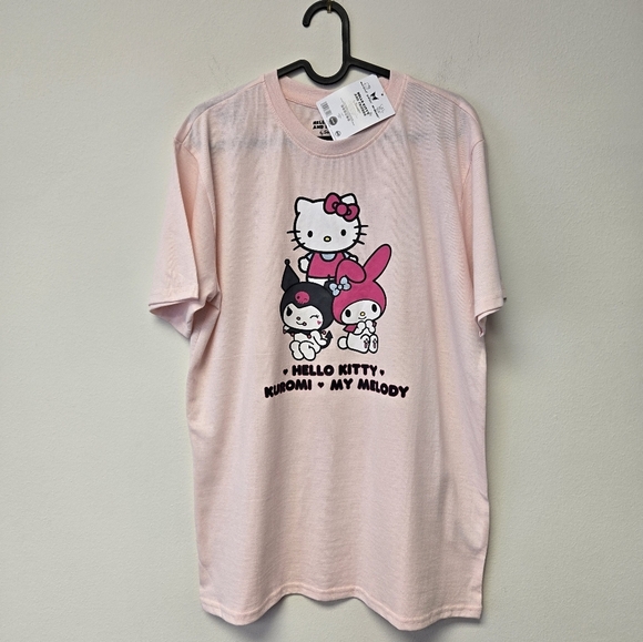 Hello Kitty Kuromi & My Melody Graphic T-Shirt Pink L - Picture 3 of 8